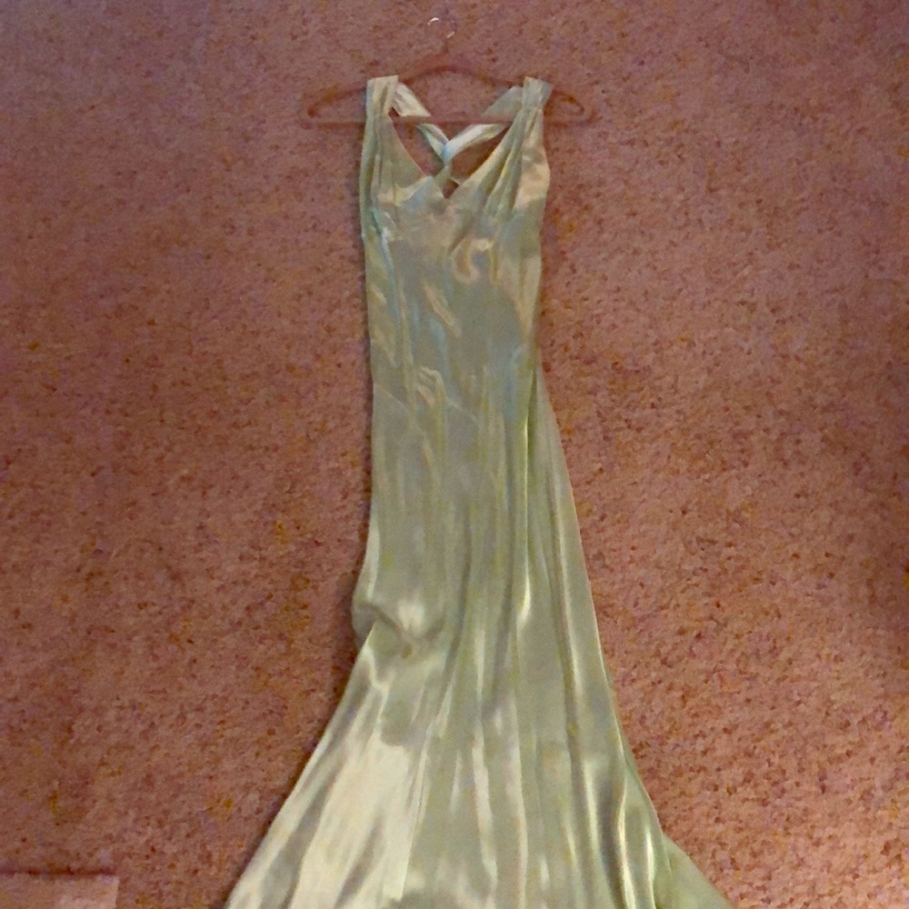 Green silky dress